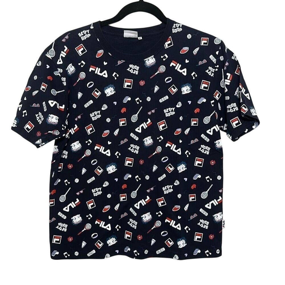 Fila x Betty Boop Womens‎ Navy Blue Graphic Crew Neck Rare T-Shirt Size Medium